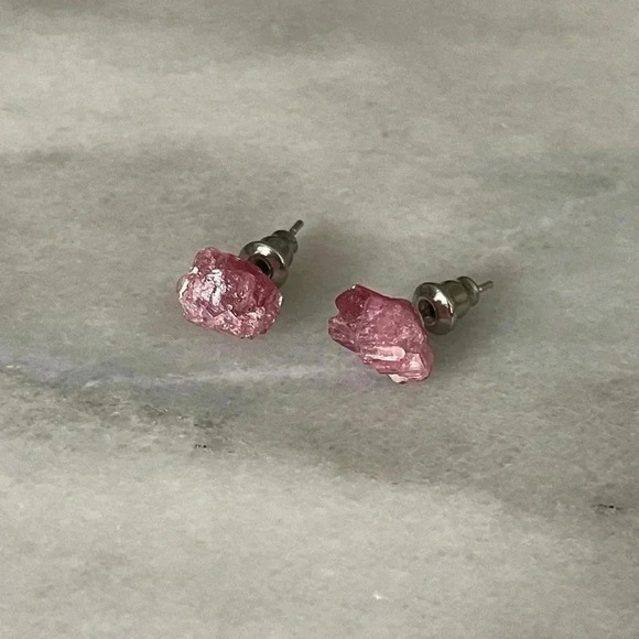 Raw Fuchsia Tourmaline Stud Earrings - Picture 3 of 8